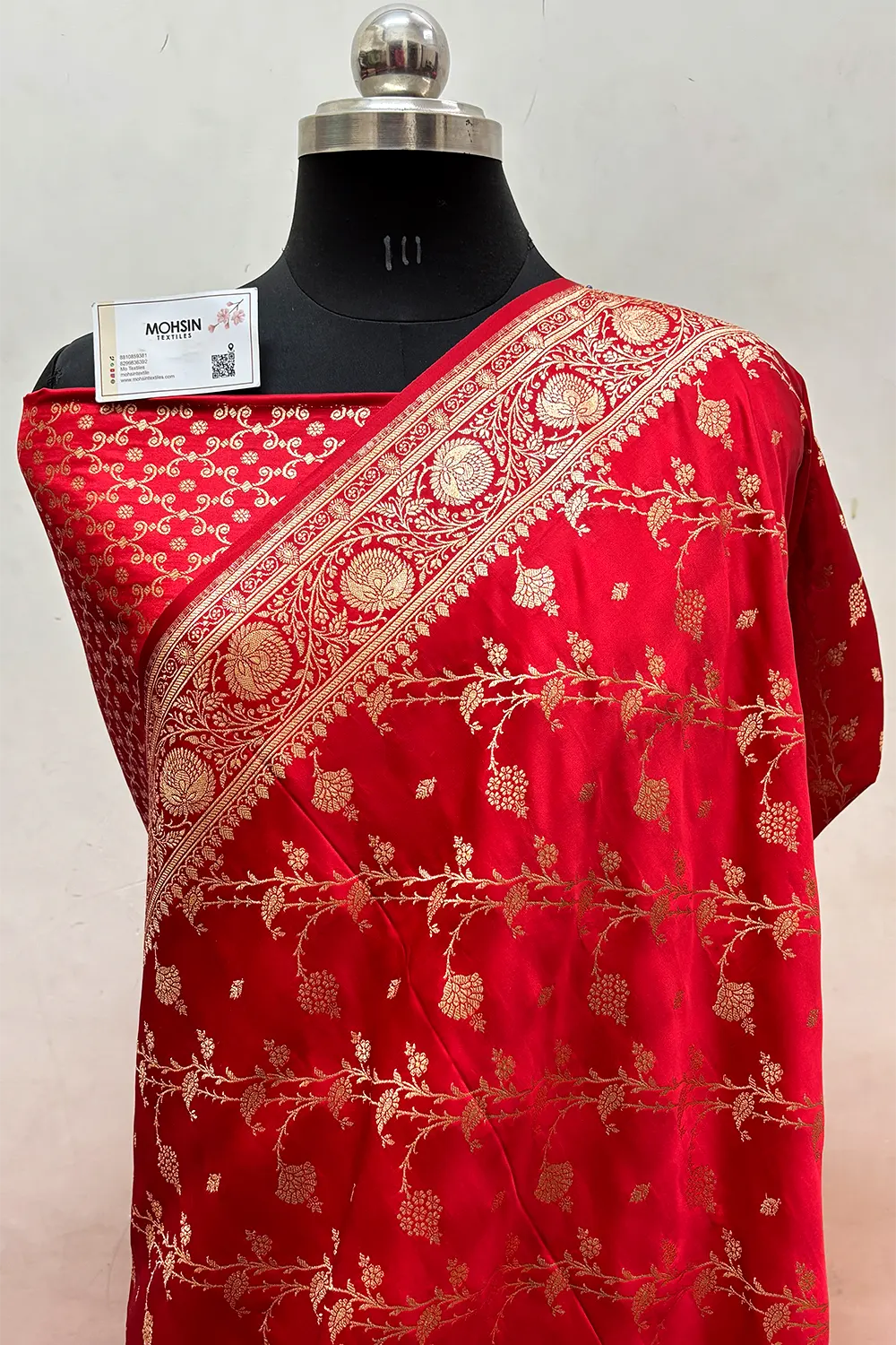 Red Railway Katan Satin Silk Banarasi Saree