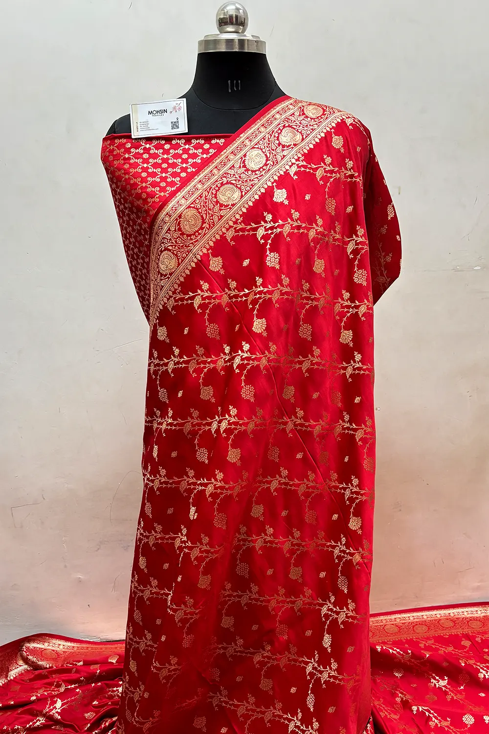 Red Railway Katan Satin Silk Banarasi Saree