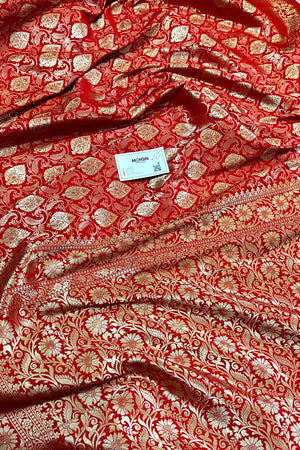 Red Rajvada Buti Katan Silk Banarasi Saree