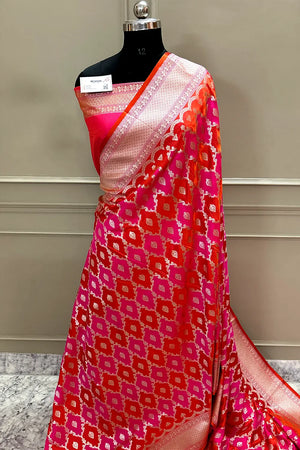 Red Rangkaat Zari Katan Silk Banarasi Saree