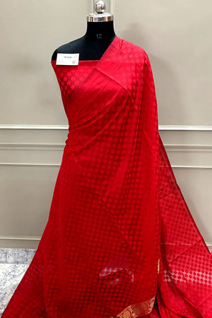 Red Resham Silk Banarasi Saree