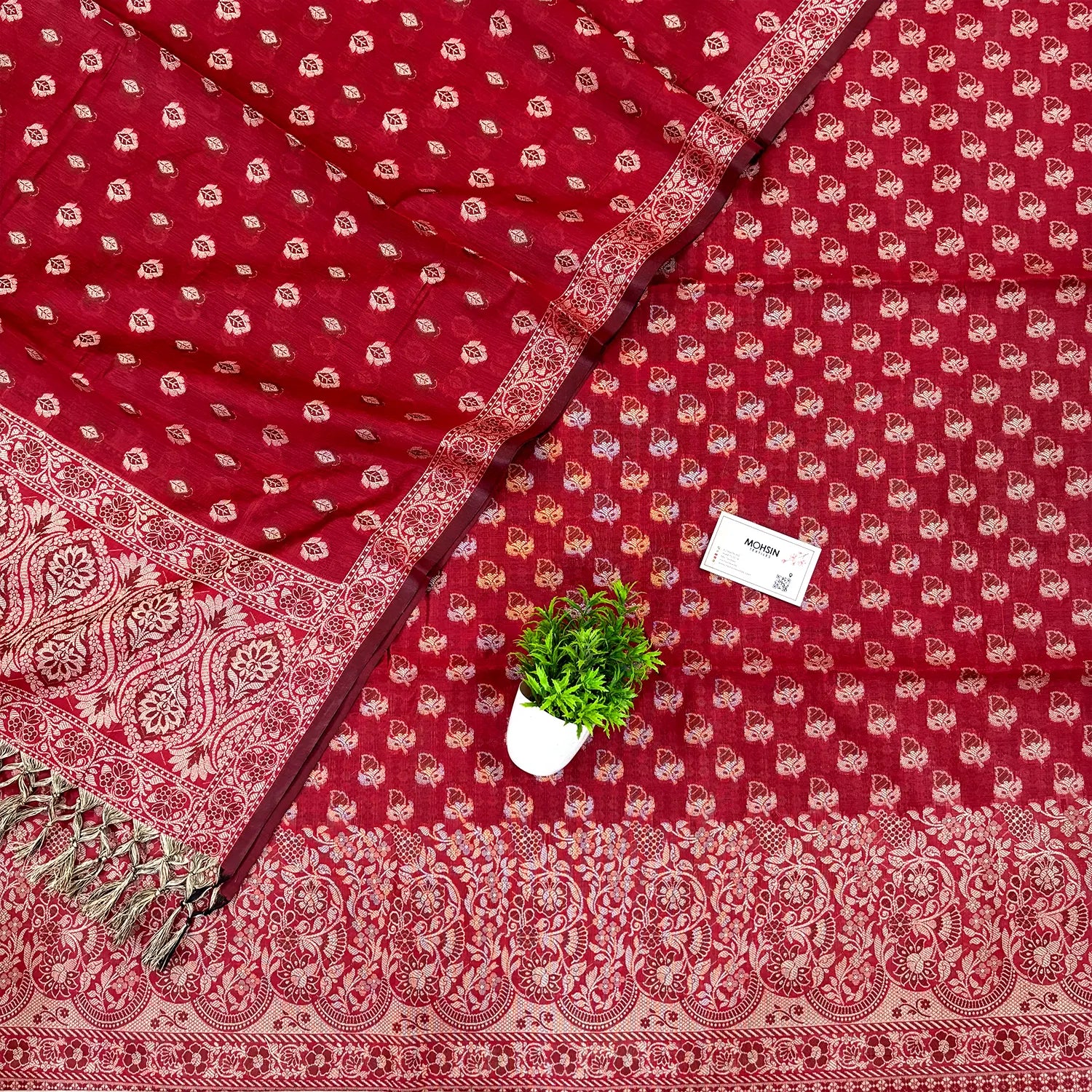 Red Resham Cotton Silk Banarasi Suit