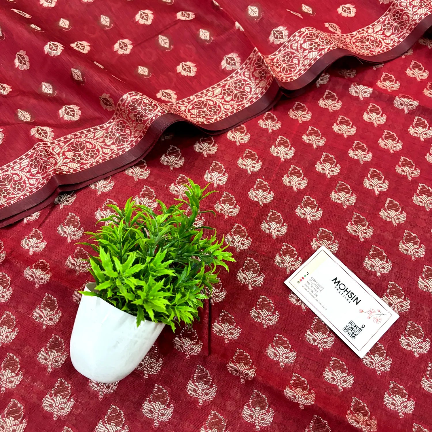 Red Resham Cotton Silk Banarasi Suit