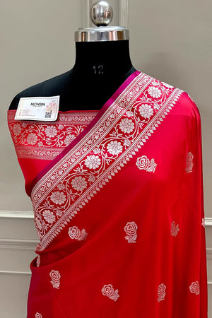 Red Rose Buti Katan Silk Banarasi Saree