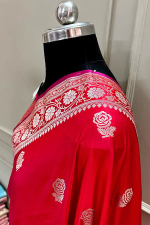 Red Rose Buti Katan Silk Banarasi Saree