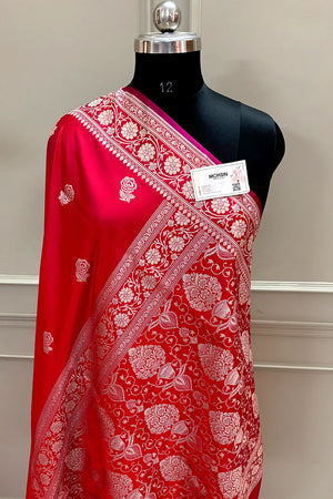 Red Rose Buti Katan Silk Banarasi Saree
