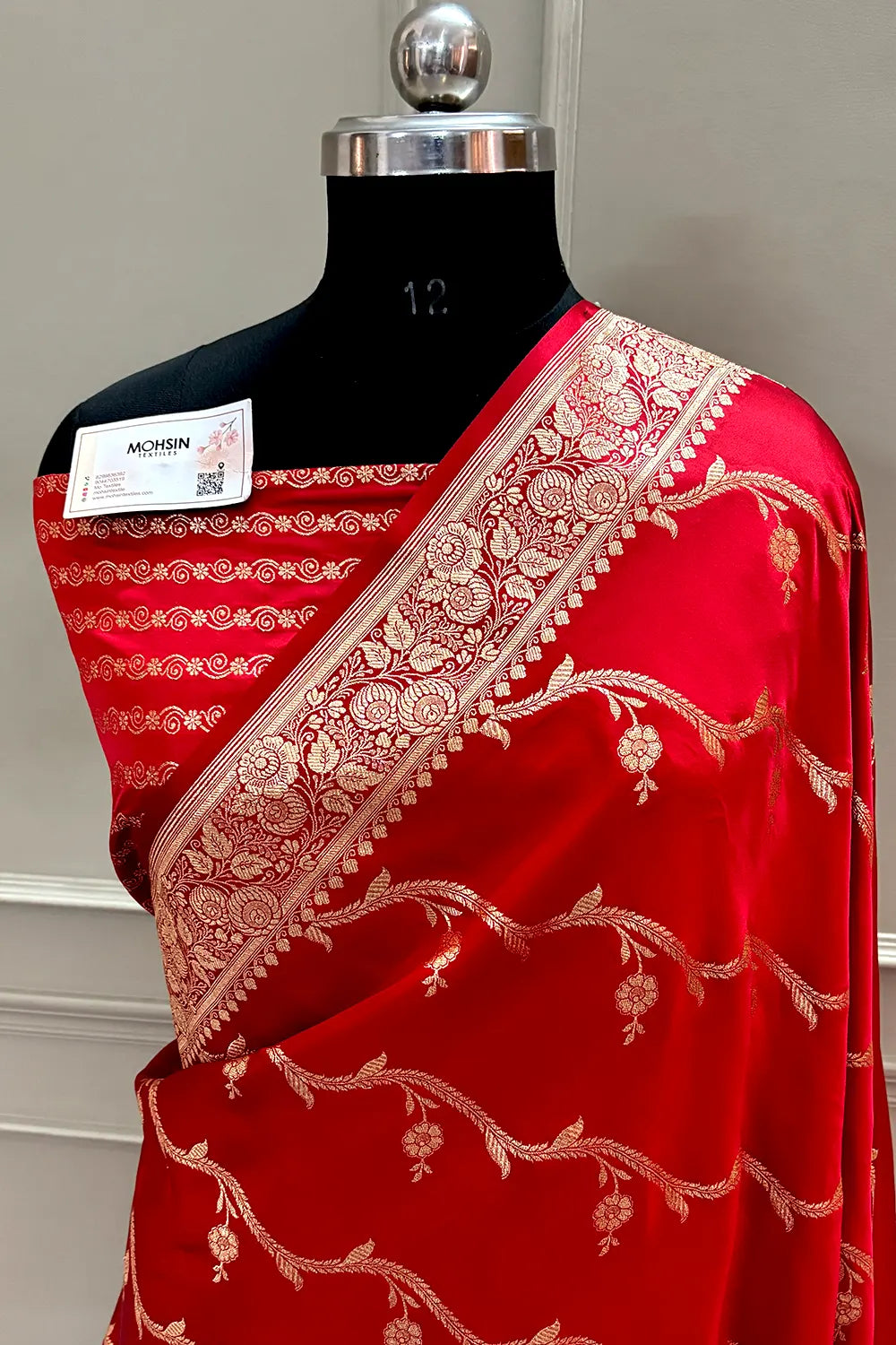 Red Rowa Laher Katan Silk Banarasi Saree