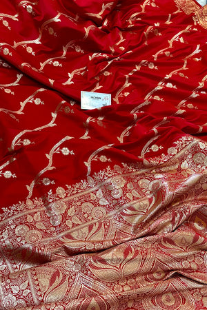 Red Rowa Laher Katan Silk Banarasi Saree