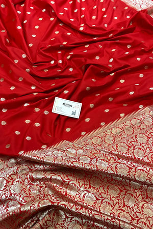 Red Rudraksha Buti Katan Silk Banarasi Saree
