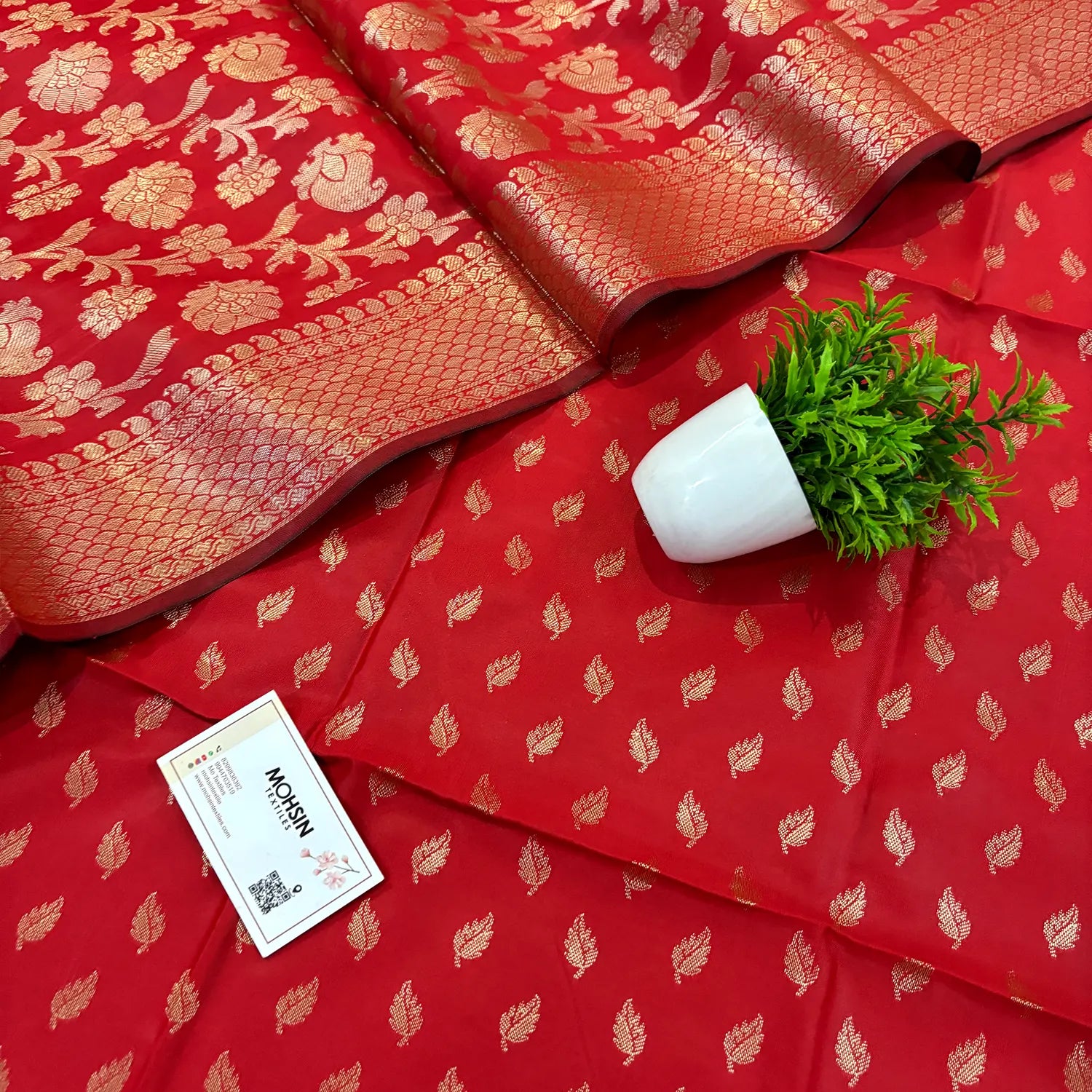 Red Sunehri Pankh Satin Silk Banarasi Suit