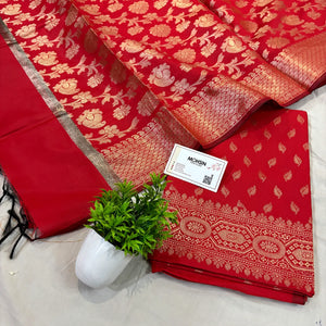 Red Sunehri Pankh Satin Silk Banarasi Suit