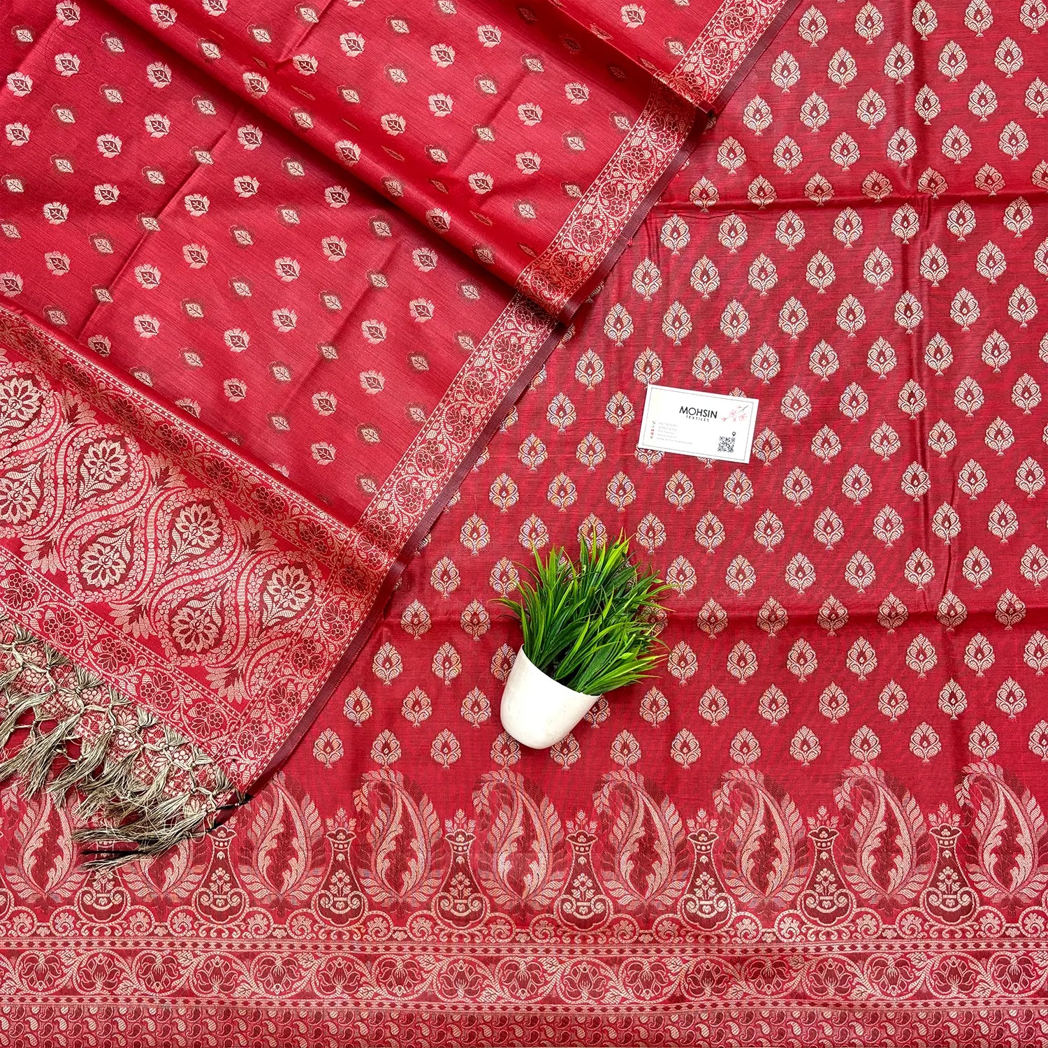 Red Surahi Paan Cotton Silk Banarasi Suit