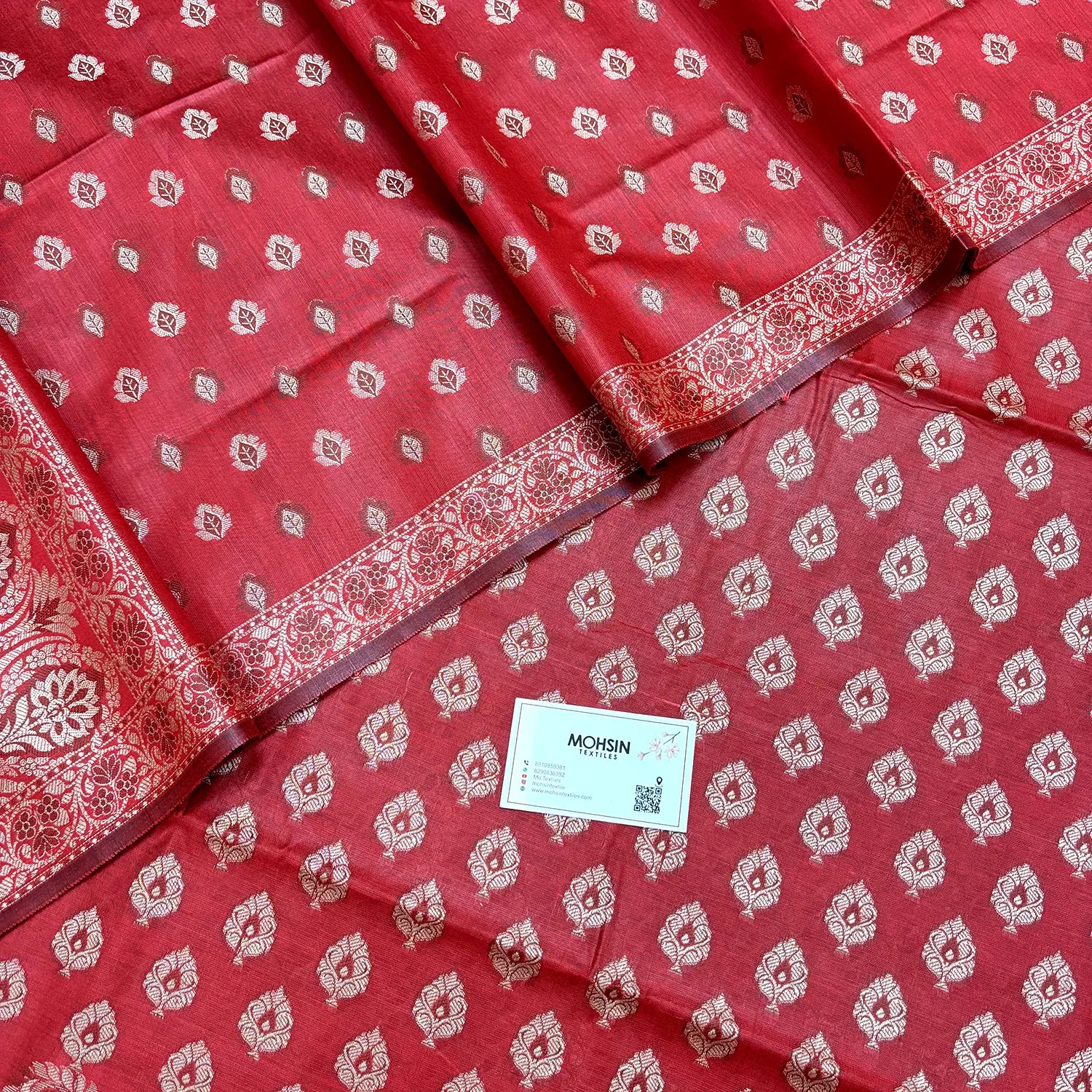Red Surahi Paan Cotton Silk Banarasi Suit