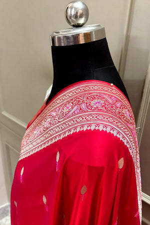 Red Tilak Buti Katan Silk Banarasi Saree