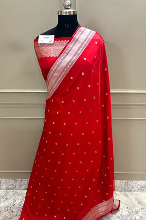 Red Wazir Buti Katan Silk Banarasi Saree