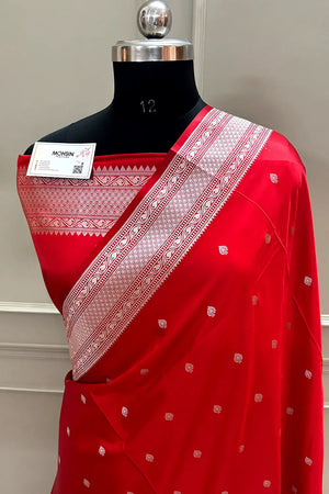 Red Wazir Buti Katan Silk Banarasi Saree