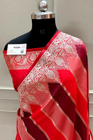 Red Wine Rangkaat Katan Silk Banarasi Saree