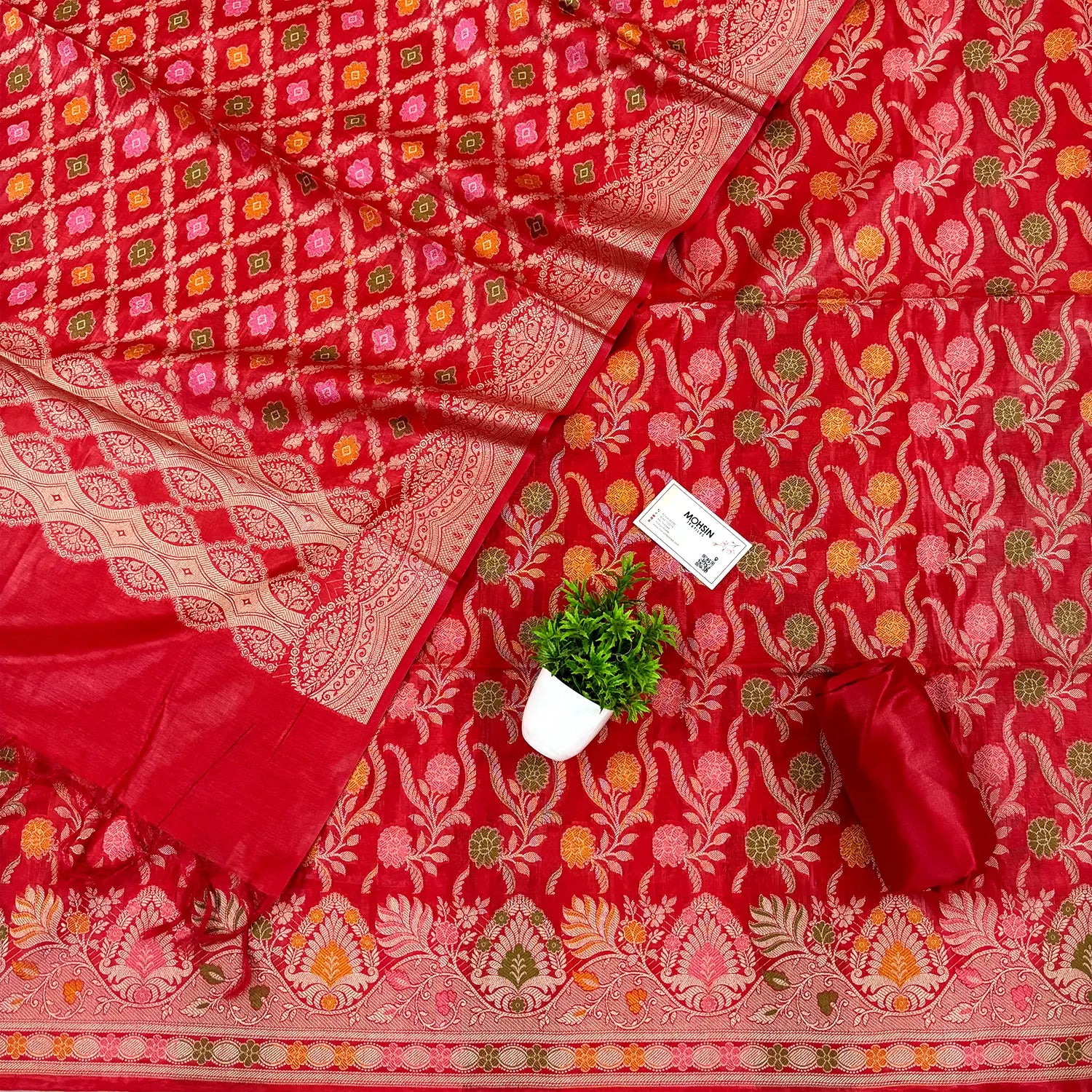 Red Yoga Jaal Cotton Silk Banarasi Suit