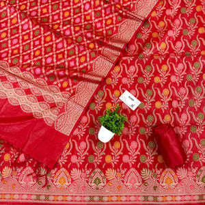 Red Yoga Jaal Cotton Silk Banarasi Suit