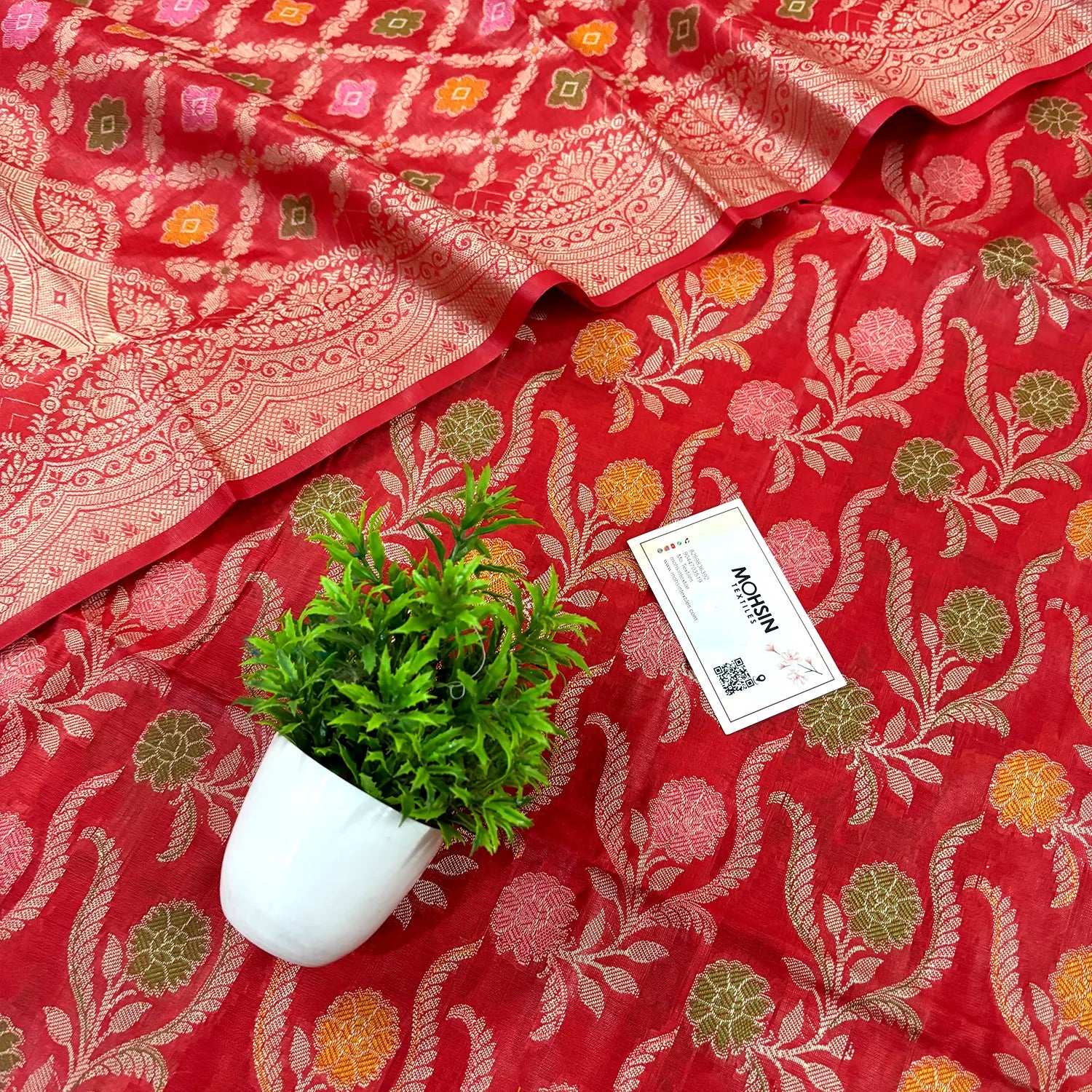 Red Yoga Jaal Cotton Silk Banarasi Suit