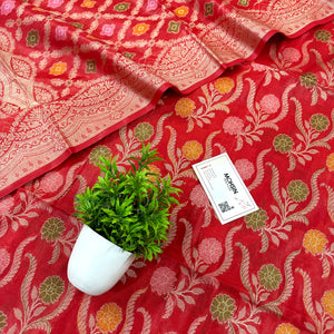 Red Yoga Jaal Cotton Silk Banarasi Suit