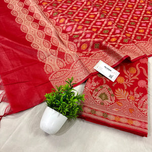 Red Yoga Jaal Cotton Silk Banarasi Suit