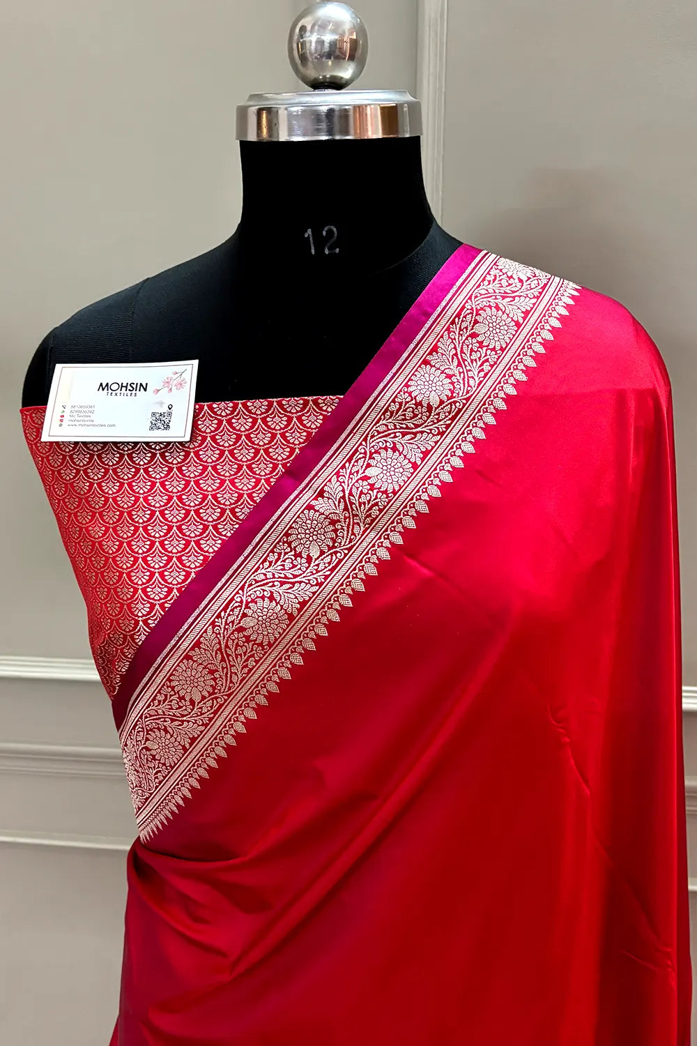 Red Zari Border Katan Silk Banarasi Saree
