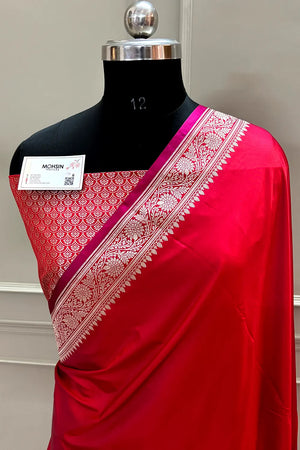 Red Zari Border Katan Silk Banarasi Saree