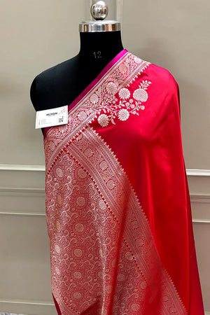 Red Zari Border Katan Silk Banarasi Saree