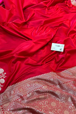 Red Zari Border Katan Silk Banarasi Saree