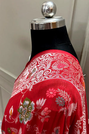 Red Zari Tussar Georgette Silk Banarasi Saree