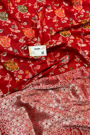 Red Zari Tussar Georgette Silk Banarasi Saree