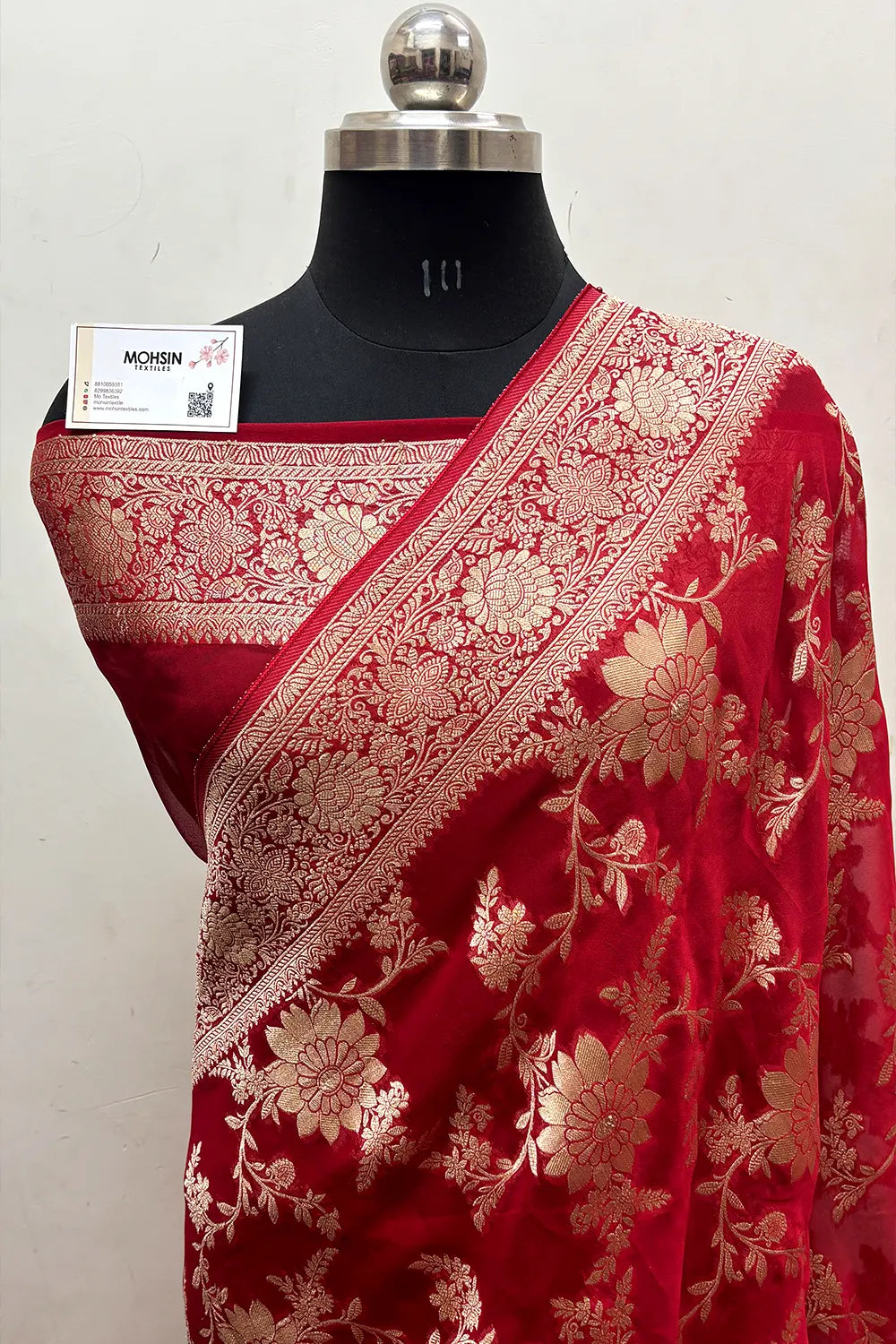 Red Zari Georgette Silk Banarasi Saree