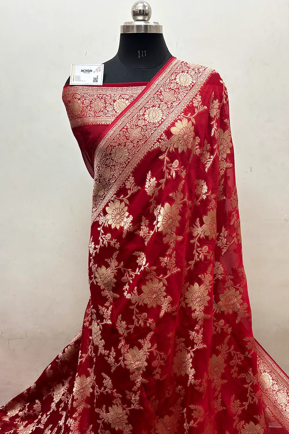 Red Zari Georgette Silk Banarasi Saree