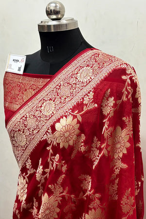Red Zari Georgette Silk Banarasi Saree