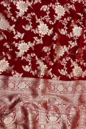Red Zari Georgette Silk Banarasi Saree