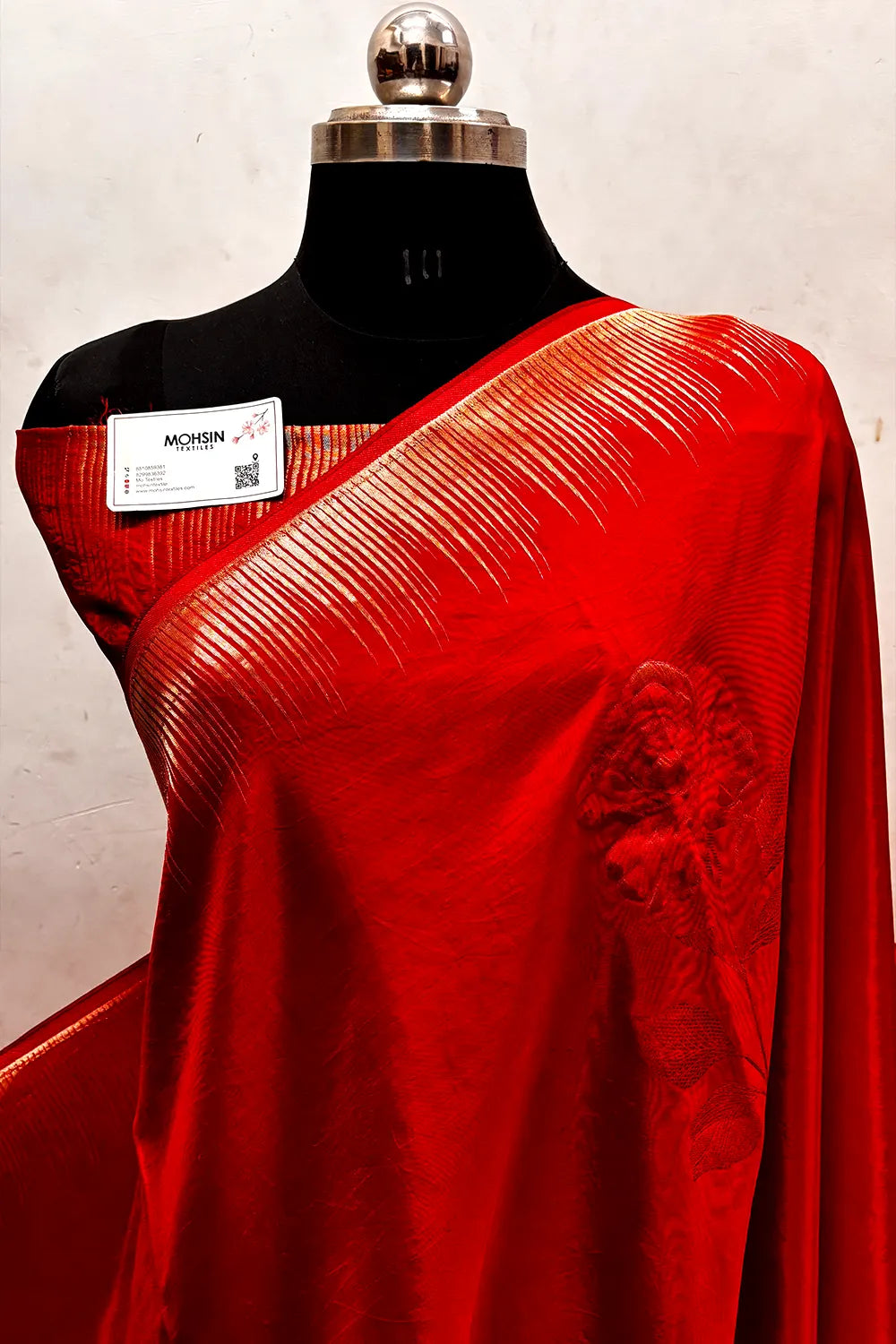 Red Zari Viscose Georgette Silk Banarasi Saree