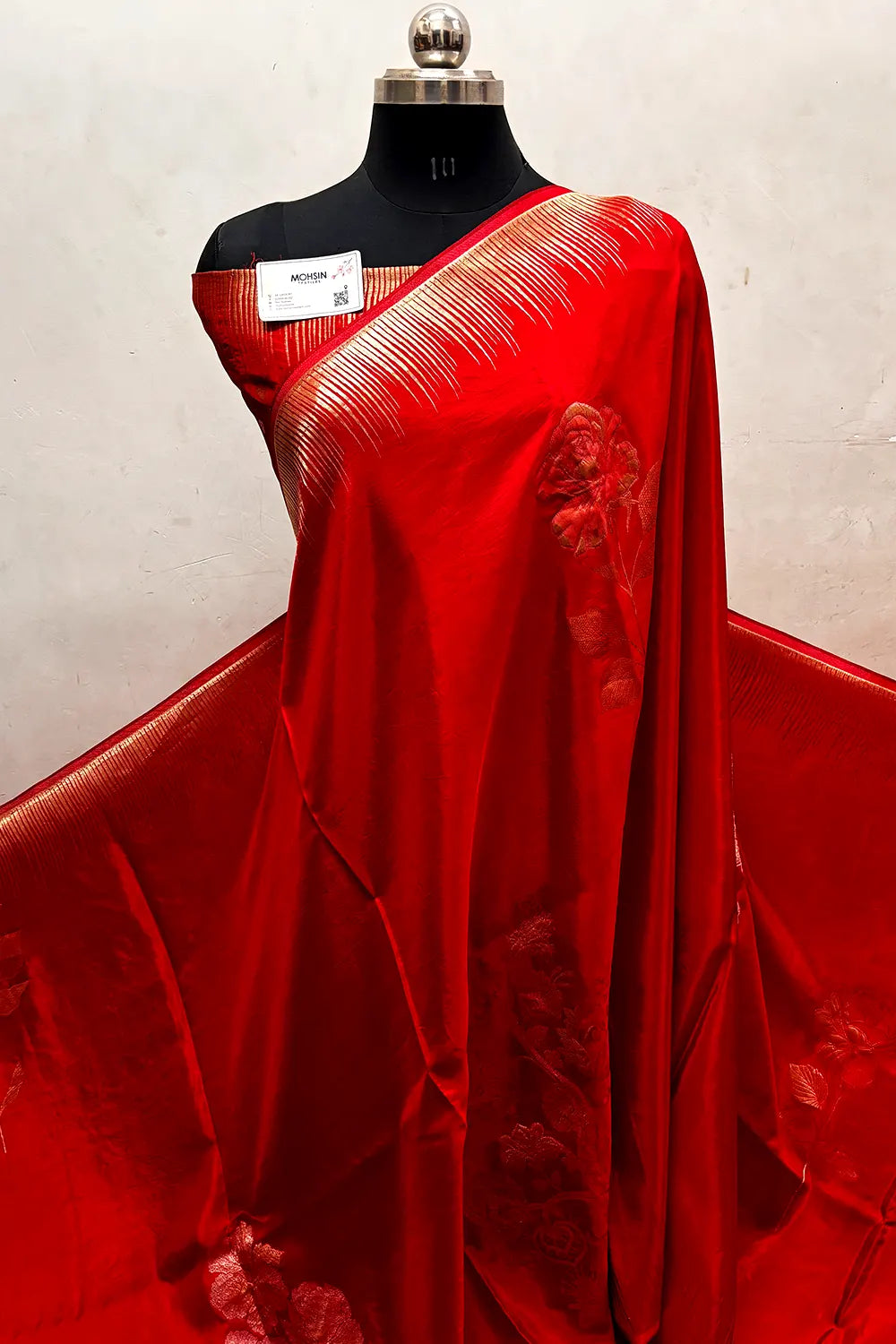 Red Zari Viscose Georgette Silk Banarasi Saree