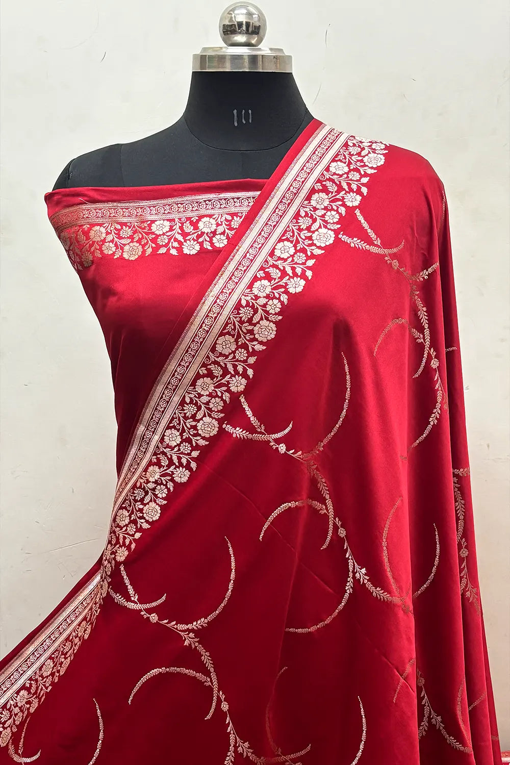Red Zari Katan Mashru Silk Banarasi Saree