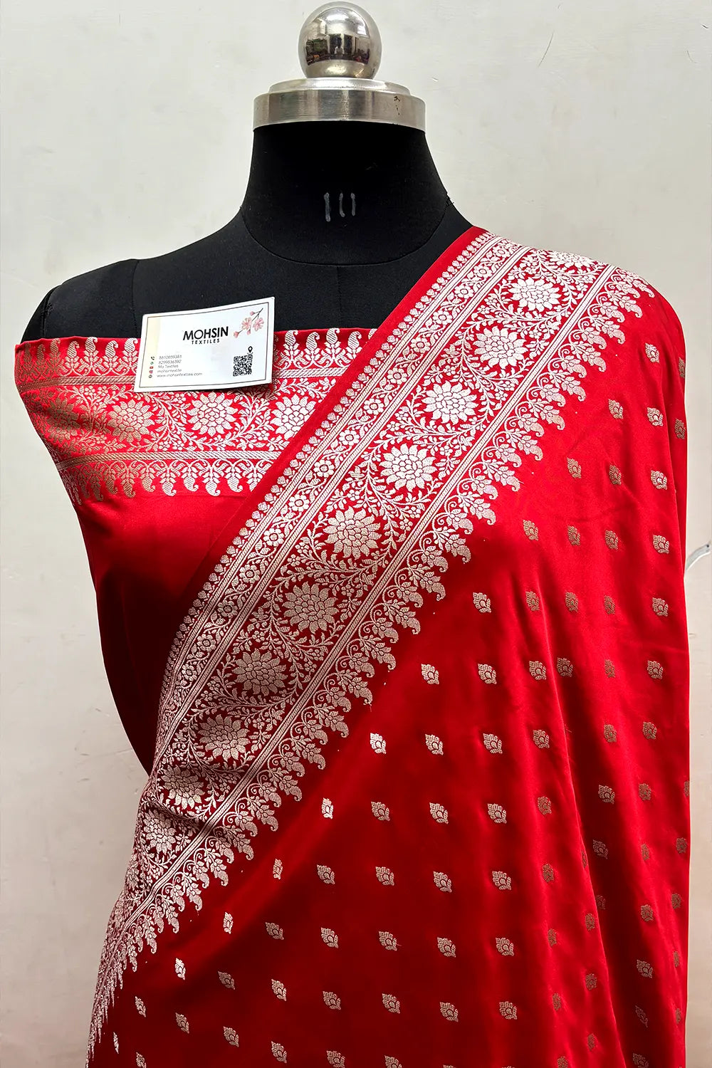 Red Zari Katan Mashru Silk Banarasi Saree