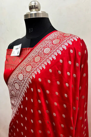 Red Zari Katan Mashru Silk Banarasi Saree