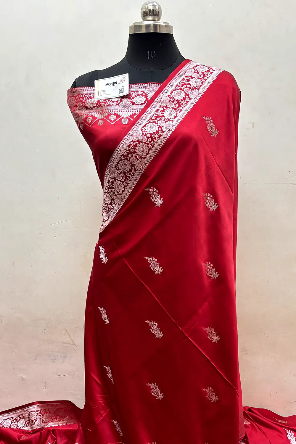 Red Zari Katan Mashru Silk Banarasi Saree