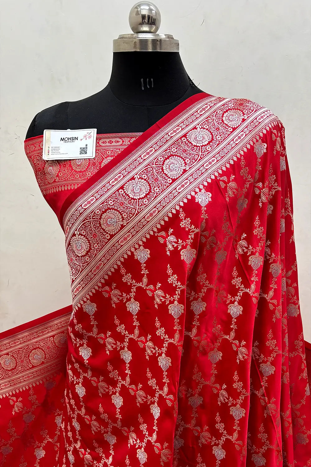 Red Zari Katan Mashru Silk Banarasi Saree