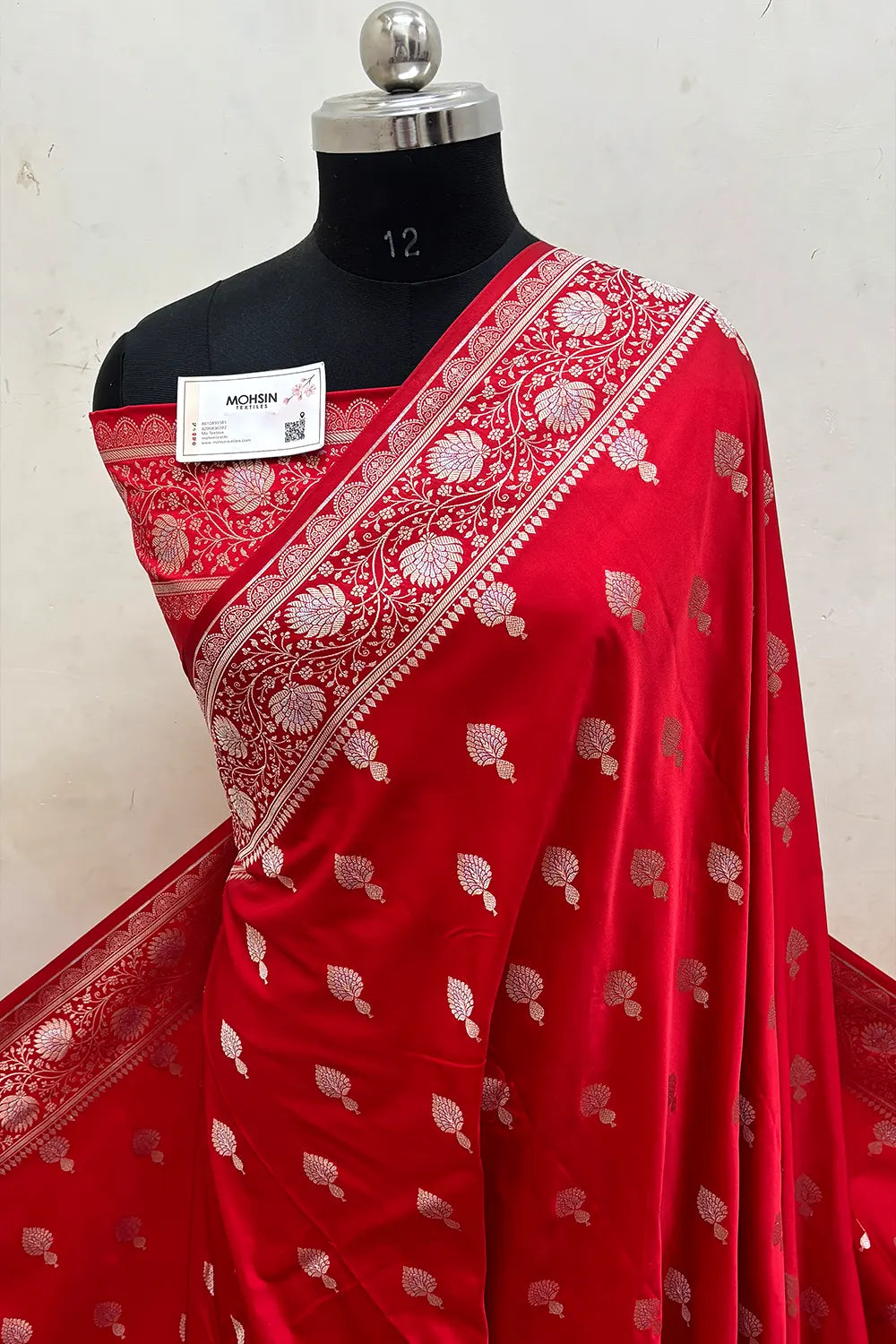 Red Zari Katan Mashru Silk Banarasi Saree