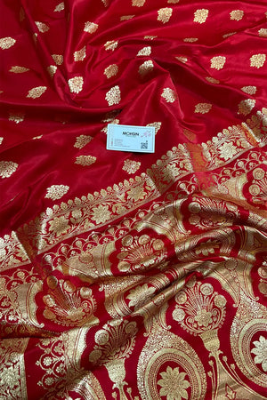Red Zari Katan Satin Silk Banarasi Saree