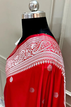 Red Zari Katan Silk Banarasi Saree
