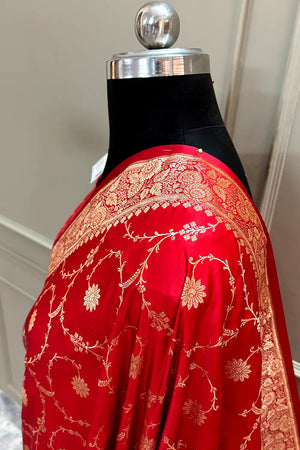 Red Zari Katan Silk Banarasi Saree