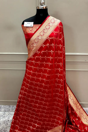 Red Zari Katan Silk Banarasi Saree