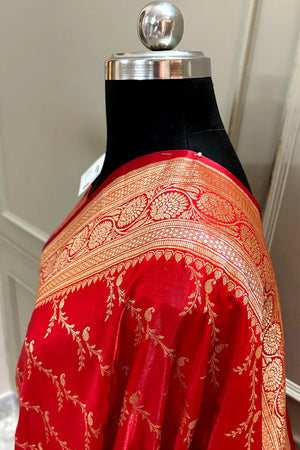 Red Zari Katan Silk Banarasi Saree