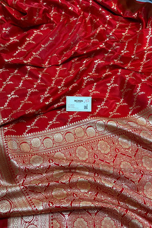 Red Zari Katan Silk Banarasi Saree